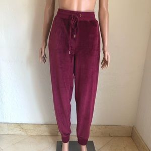 Michael Kors Burgundy Velvet Drawstring Sweatpants Women’s Size L Elastic Waist